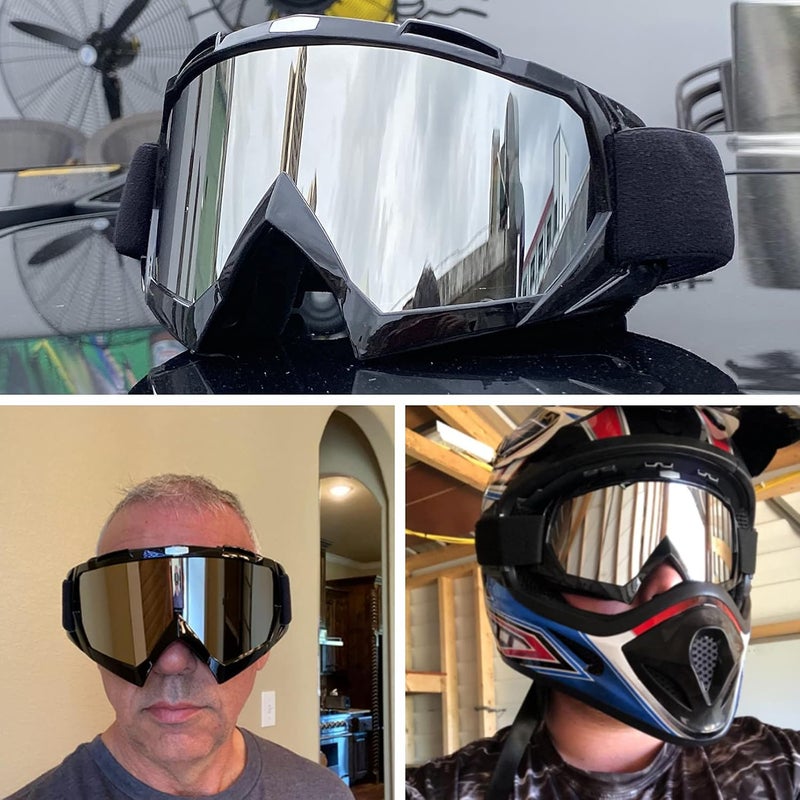 4-FQ Motorcycle Goggles Dirt Bike Goggles Anti UV Safety Goggles Anti Scratch Motocross Goggles Dustproof Motorcycle Glasses Motorbike Goggles for Cycling Riding Climbing Skiing-Sliver Lens - Image 2